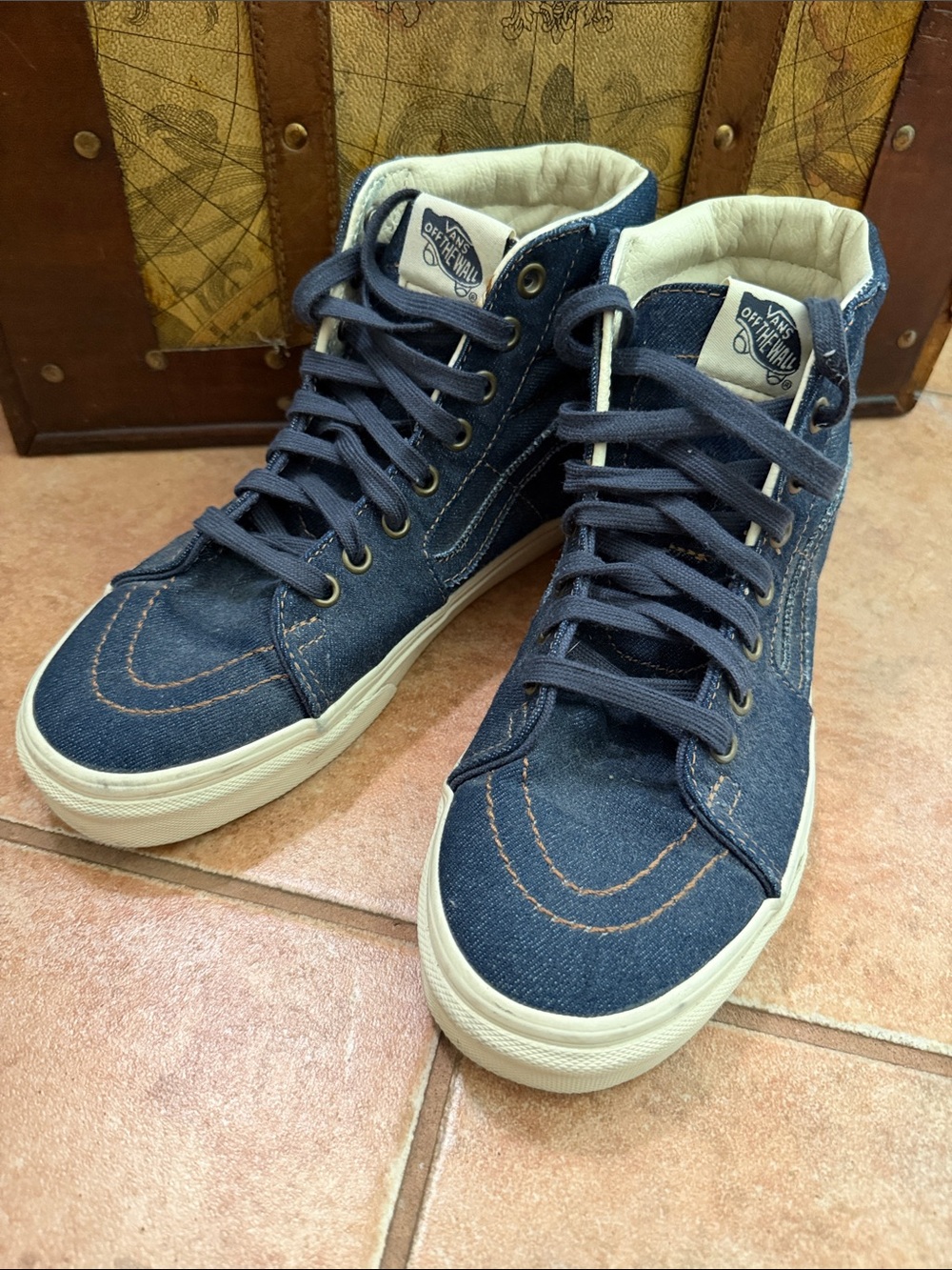Vans Denim High-Top Sneakers in Navy with White Sole